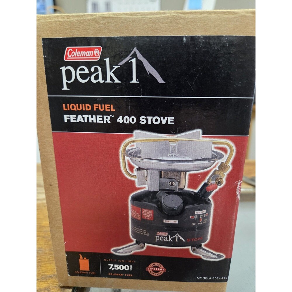 Vintage Coleman Peak 1 Feather 400 Stove Liquid Fuel 2001 Brown Box Rare